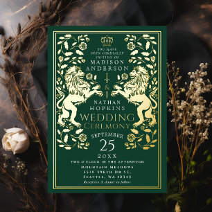 Invitation En Aluminium Mariage médiéval du Lion royal vert