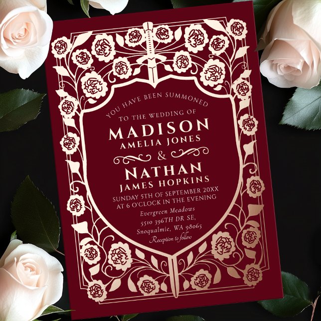 Invitation En Aluminium Mariage médiéval Red Sword Shield (Créateur téléchargé)