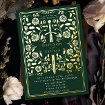Invitation En Aluminium Mariage médiéval royal vert<br><div class="desc">Célébrez votre journée spéciale avec ce Mariage d'épée médiévale royale. Ce design présente un cadre avec une épée et des fleurs. Le dos de ce produit est imprimé en couleurs plates et n'est PAS du papier à papier.</div>