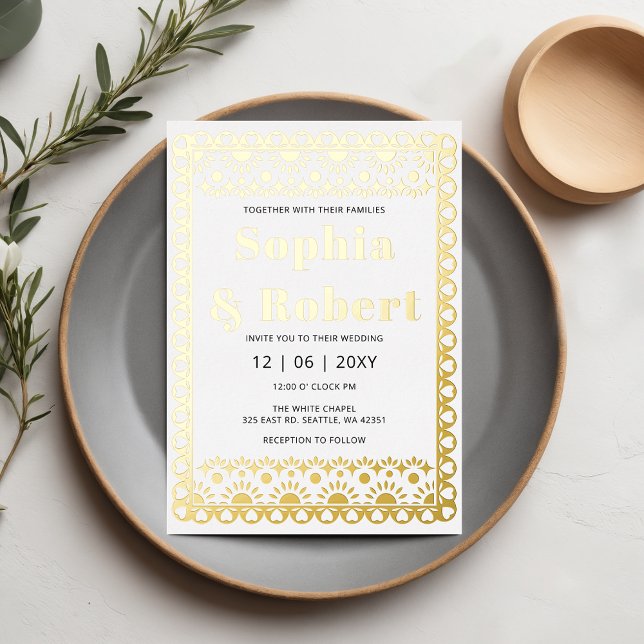 Invitation En Aluminium Mariage mexicain Fiesta Papel Picado Boho (Mexican Fiesta Papel Picado Boho Wedding Foil Invitation)
