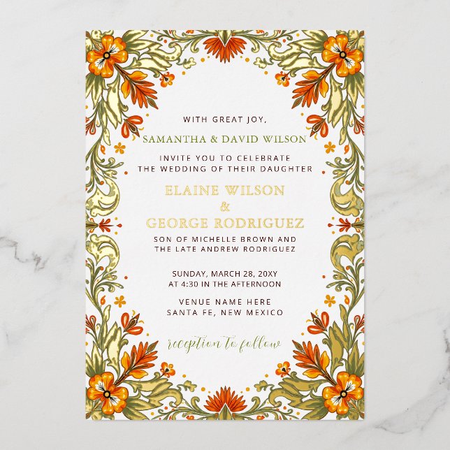 Invitation En Aluminium Mariage mexicain vert Talavera Fiesta (Recto)