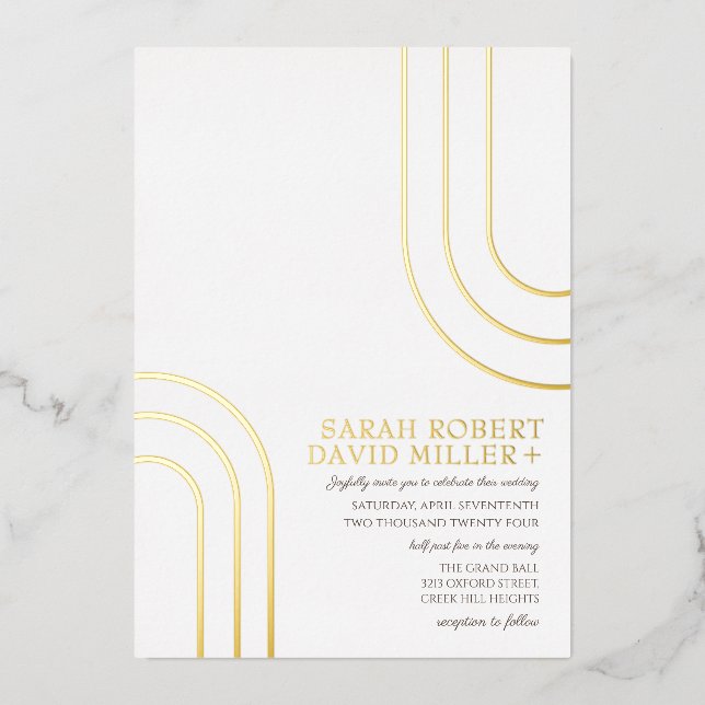 Invitation En Aluminium Mariage minimal or blanc simple moderne (Recto)