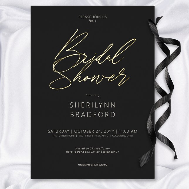 Invitation En Aluminium Mariage minimal or noir et blanc (Minimal Gold Black & White Bridal Shower Foil Invitation)