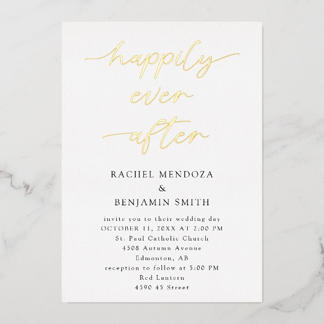 Invitation En Aluminium Mariage Minimal Script Élégant À Bonheur Éternel (Recto)