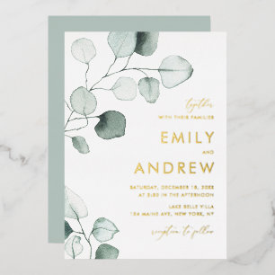 Invitation En Aluminium Mariage minimaliste à l'aquarelle avec feuilles d'
