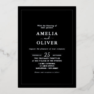 Invitation En Aluminium Mariage Minimaliste Argent Noir Intemporel