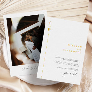 Invitation En Aluminium Mariage minimaliste au monogramme de feuille d'or