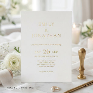Invitation En Aluminium Mariage minimaliste avec écriture en feuille d'or