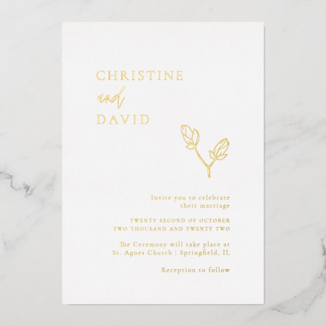 Invitation En Aluminium Mariage minimaliste Boho Gold Foil (Recto)