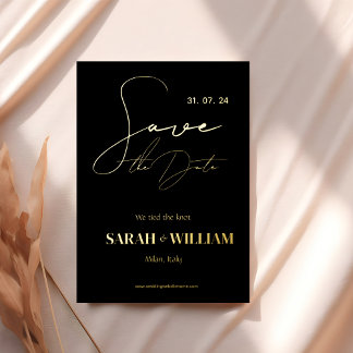 Invitation En Aluminium Mariage minimaliste de calligraphie d'or noir