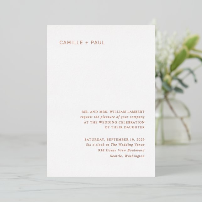 Invitation En Aluminium Mariage minimaliste élégant (Debout devant)