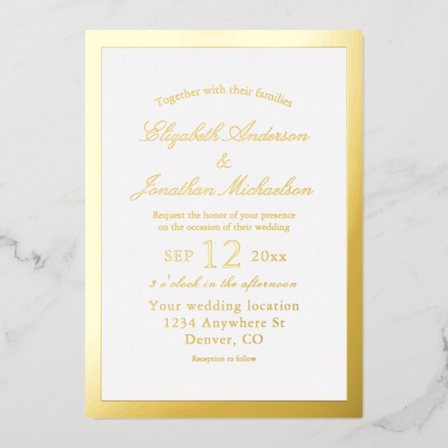 Invitation En Aluminium Mariage Minimaliste Élégant (Recto)