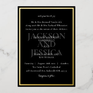 Invitation En Aluminium Mariage minimaliste élégant Black & Gold Bold