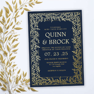Invitation En Aluminium Mariage minimaliste feuille or véritable feuillage