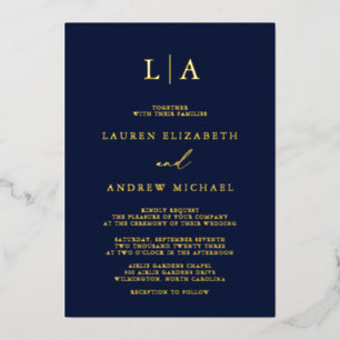 Invitation En Aluminium Mariage minimaliste initiale monogramme feuille d'