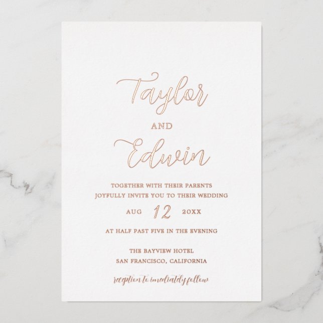 Invitation En Aluminium Mariage minimaliste moderne (Recto)