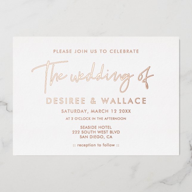Invitation En Aluminium Mariage minimaliste moderne (Recto)
