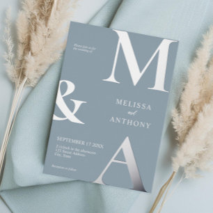 Invitation En Aluminium Mariage minimaliste moderne bleu poussiéreux monog