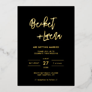 Invitation En Aluminium Mariage minimaliste moderne noir et or