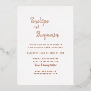 Invitation En Aluminium Mariage minimaliste moderne or rose et photo
