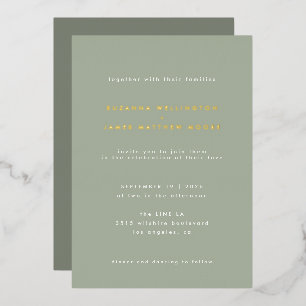 Invitation En Aluminium Mariage minimaliste moderne vert sauge or réel