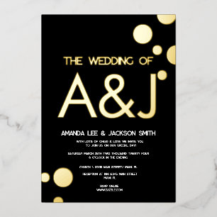 Invitation En Aluminium Mariage minimaliste noir et points dorés