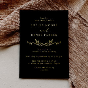 Invitation En Aluminium Mariage minimaliste noir feuille d'or