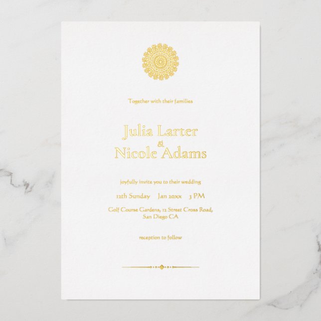 Invitation En Aluminium Mariage minimaliste Pearl Swan Mandala (Recto)