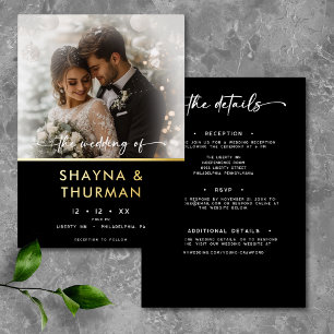 Invitation En Aluminium Mariage minimaliste photo noir blanc écriture mode
