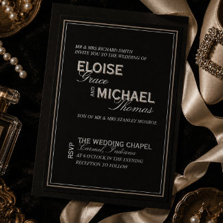 Invitation En Aluminium Mariage Minimaliste Typographie Formel Smoking