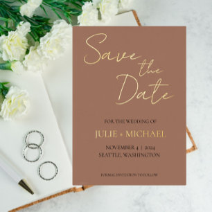 Invitation En Aluminium Mariage Mocha style simple Enregistrer la date