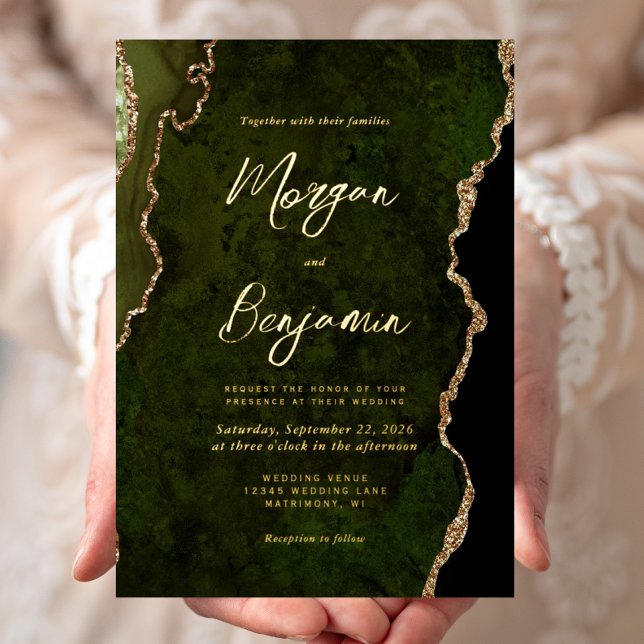 Invitation En Aluminium Mariage Moderne à l'encre vert olive (Créateur téléchargé)