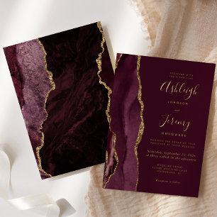 Invitation En Aluminium Mariage Moderne Agate Bordeaux Rouge Or