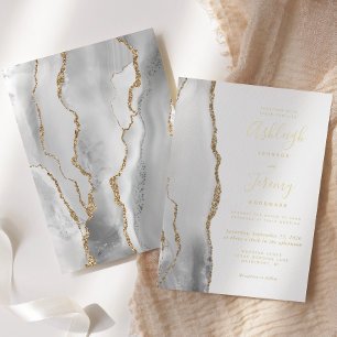 Invitation En Aluminium Mariage Moderne Agate Gris Blanc