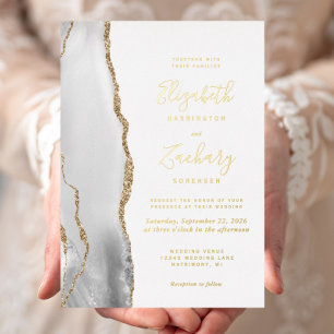 Invitation En Aluminium Mariage Moderne Agate Gris Blanc Or