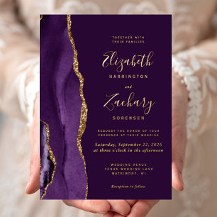 Invitation En Aluminium Mariage Moderne Agate Or Deep Purple