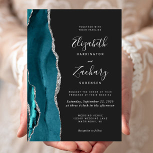 Invitation En Aluminium Mariage Moderne Agate Sarcelle Argent