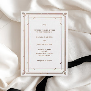 Invitation En Aluminium Mariage Moderne Art Déco   Blanc et Rose Gold