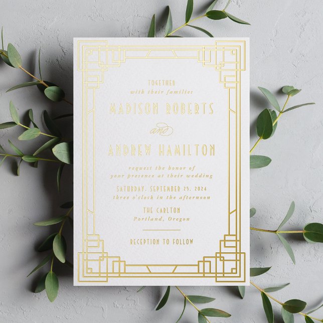 Invitation En Aluminium Mariage Moderne Art Déco Or (Créateur téléchargé)