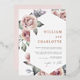 Invitation En Aluminium Mariage Moderne au Feuillage Rose Poussiéreux