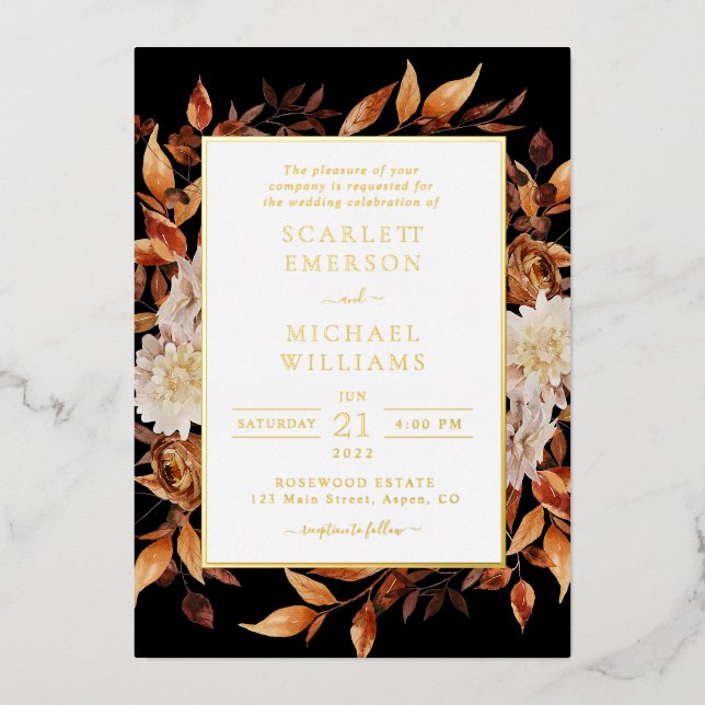 Invitation En Aluminium Mariage moderne Automne (Recto)
