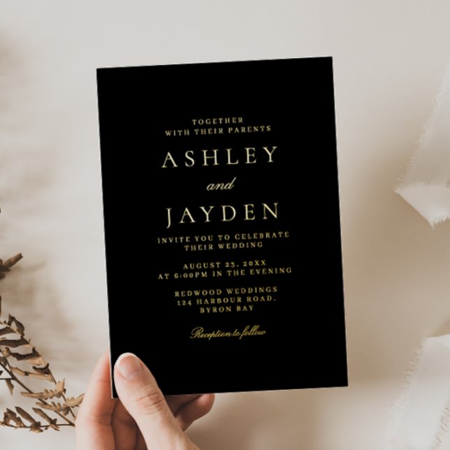 Invitation En Aluminium Mariage moderne Black & Gold (Créateur téléchargé)