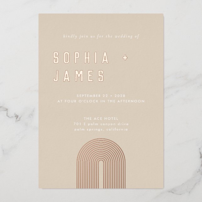 Invitation En Aluminium Mariage Moderne Bohème Arc Orange Ocre  (Recto)