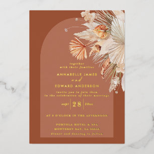 Invitation En Aluminium Mariage moderne bohème herbe de pampa en terre cui