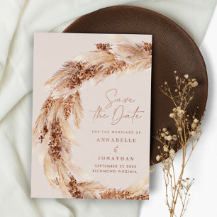 Invitation En Aluminium Mariage moderne bohème naturel avec herbe de pampa