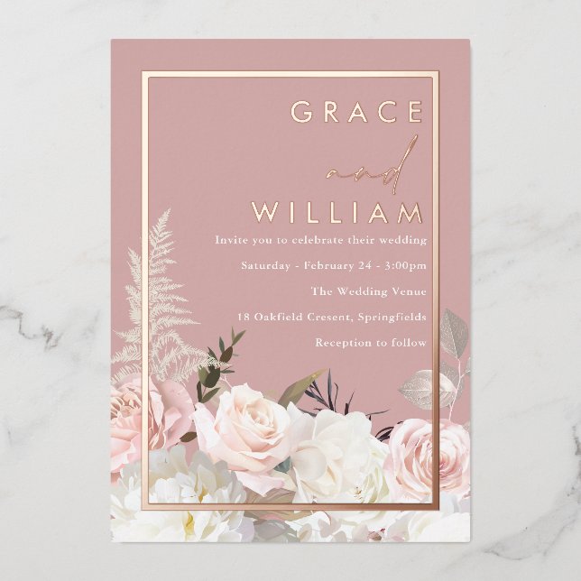 Invitation En Aluminium Mariage Moderne Botanique Rose Or (Recto)