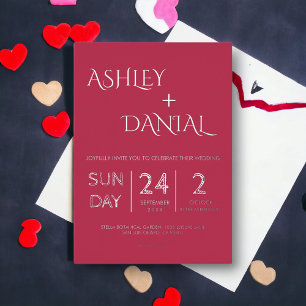 Invitation En Aluminium Mariage Moderne Calligraphié Magenta Argent