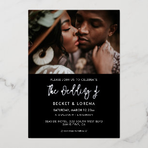 Invitation En Aluminium Mariage moderne contemporain photo noir & argent