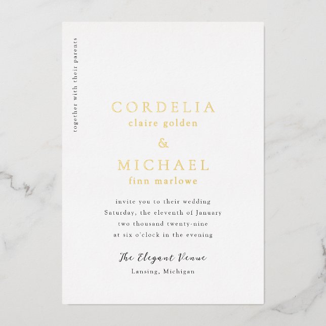 Invitation En Aluminium Mariage moderne Cordelia (Recto)