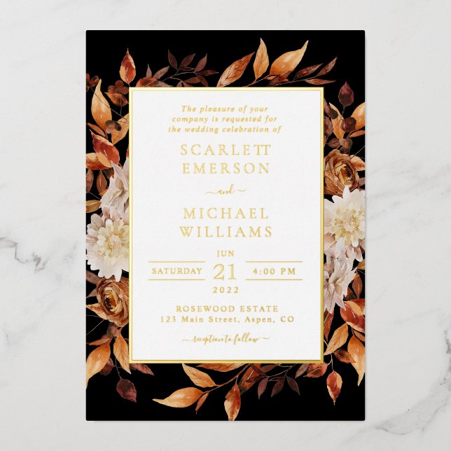 Invitation En Aluminium Mariage Moderne d'Automne (Recto)